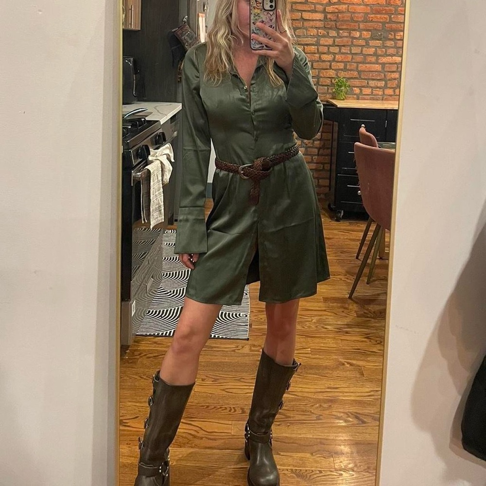 Green Long Sleeve Button Down Shirt Dress from Abercrombie & Fitch